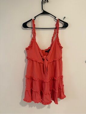 Lulu's Coral Red Ruffle Tiered Mini Dress